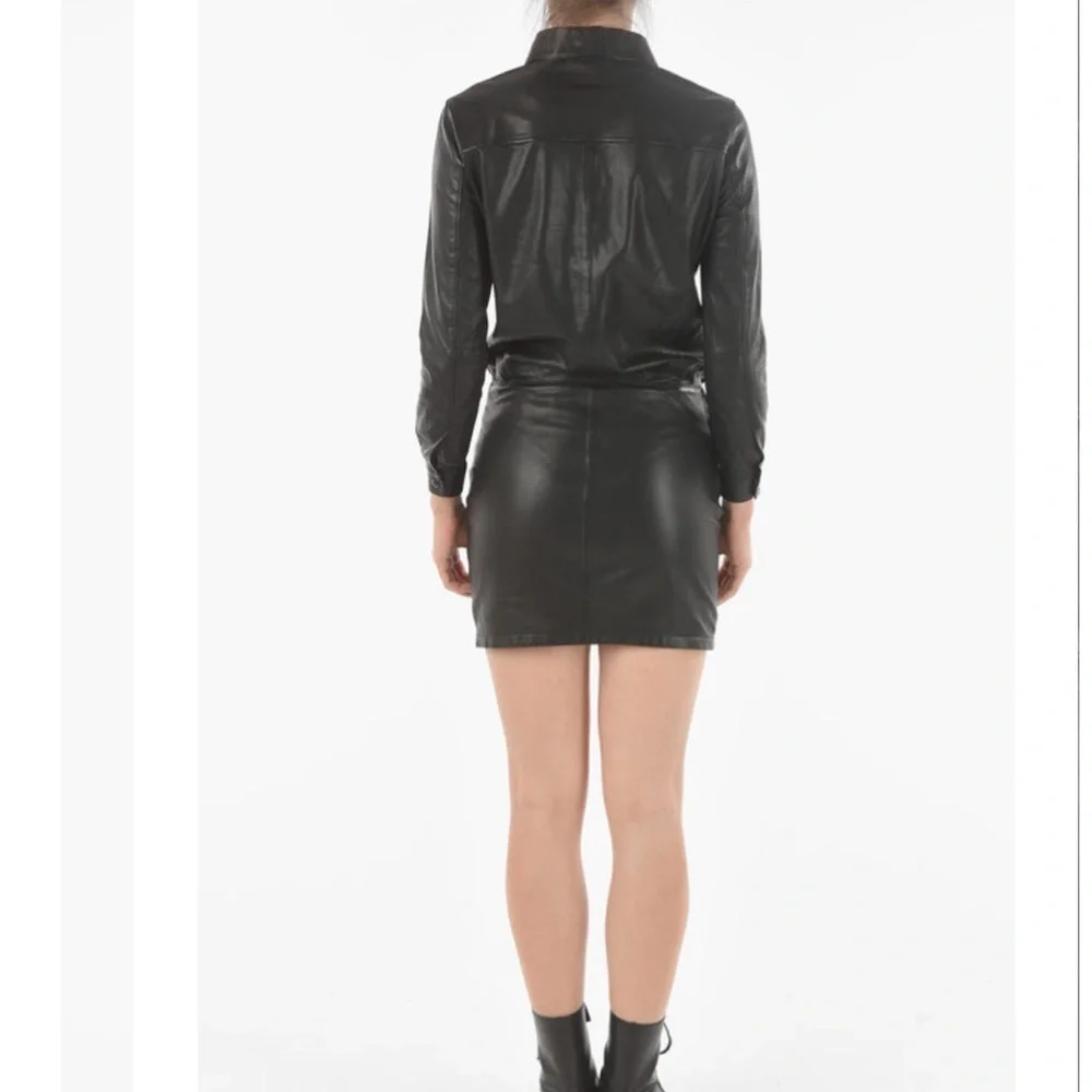 NWT! All Saints Black “Kadi” Leather Long Sleeve Mini Dress Size 4 - Picture 5 of 15